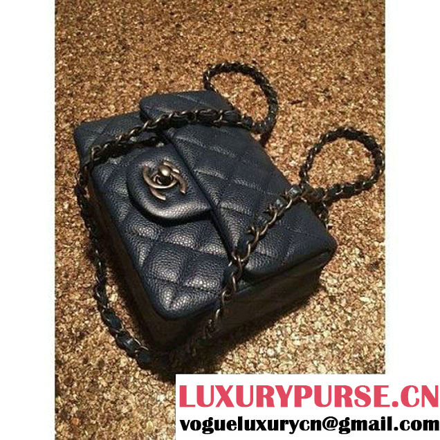 Chanel Caviar Calfskin Leather Mini Classic Flap Bag A1115 Dark Blue(Silver Hardware) (MC-121533 )