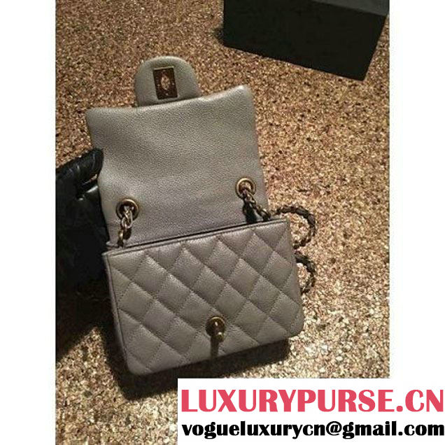 Chanel Caviar Calfskin Leather Mini Classic Flap Bag A1115 Grey (Gold Hardware) (MC-121536 )