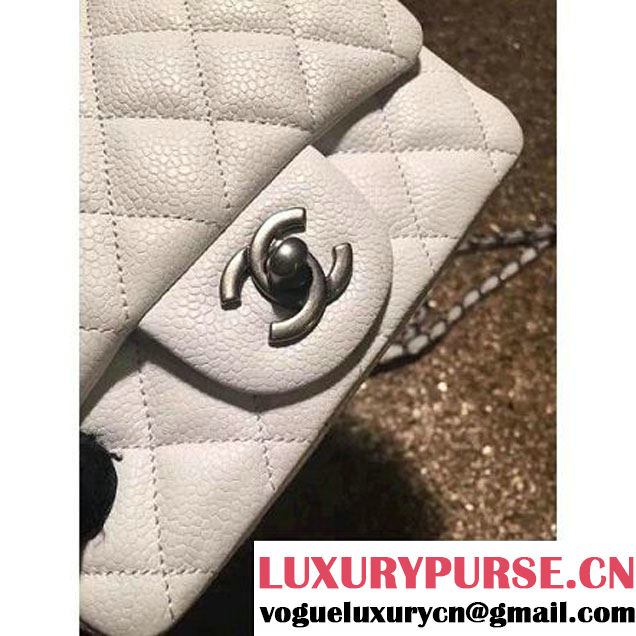 Chanel Caviar Calfskin Leather Mini Classic Flap Bag A1115 White (Silver Hardware) (MC-121537 )