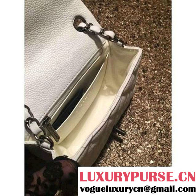 Chanel Caviar Calfskin Leather Mini Classic Flap Bag A1115 White (Silver Hardware) (MC-121537 )