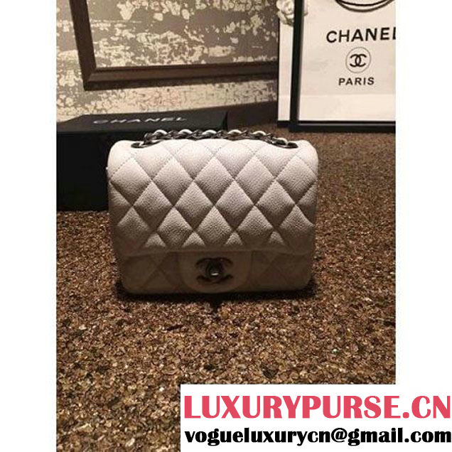Chanel Caviar Calfskin Leather Mini Classic Flap Bag A1115 White (Silver Hardware) (MC-121537 )