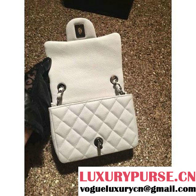 Chanel Caviar Calfskin Leather Mini Classic Flap Bag A1115 White (Silver Hardware) (MC-121537 )