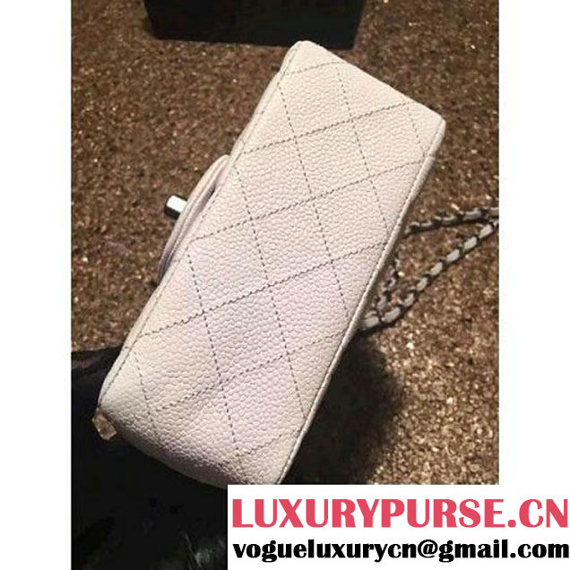Chanel Caviar Calfskin Leather Mini Classic Flap Bag A1115 White (Silver Hardware) (MC-121537 )