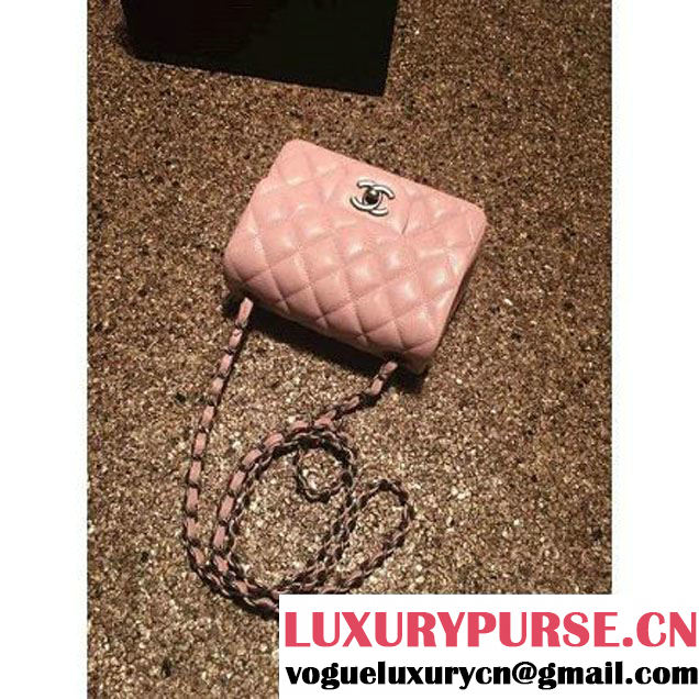 Chanel Caviar Calfskin Leather Mini Classic Flap Bag A1115 Pink (Silver Hardware) (MC-121539 )