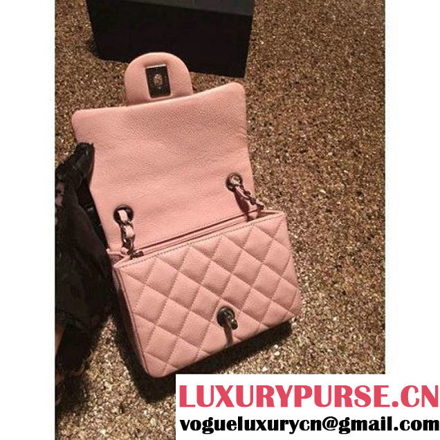 Chanel Caviar Calfskin Leather Mini Classic Flap Bag A1115 Pink (Silver Hardware) (MC-121539 )