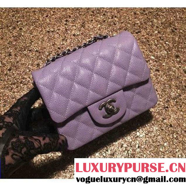 Chanel Caviar Calfskin Leather Mini Classic Flap Bag A1115 Lilac (Silver Hardware) (MC-121541 )