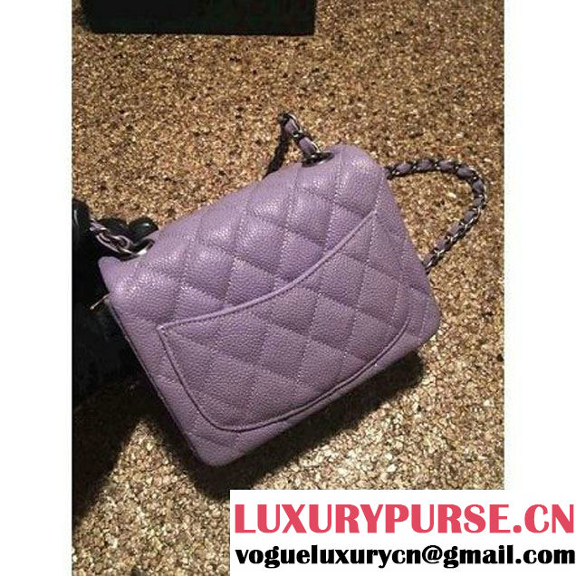 Chanel Caviar Calfskin Leather Mini Classic Flap Bag A1115 Lilac (Silver Hardware) (MC-121541 )