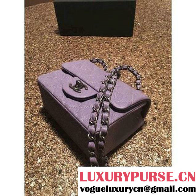 Chanel Caviar Calfskin Leather Mini Classic Flap Bag A1115 Lilac (Silver Hardware) (MC-121541 )