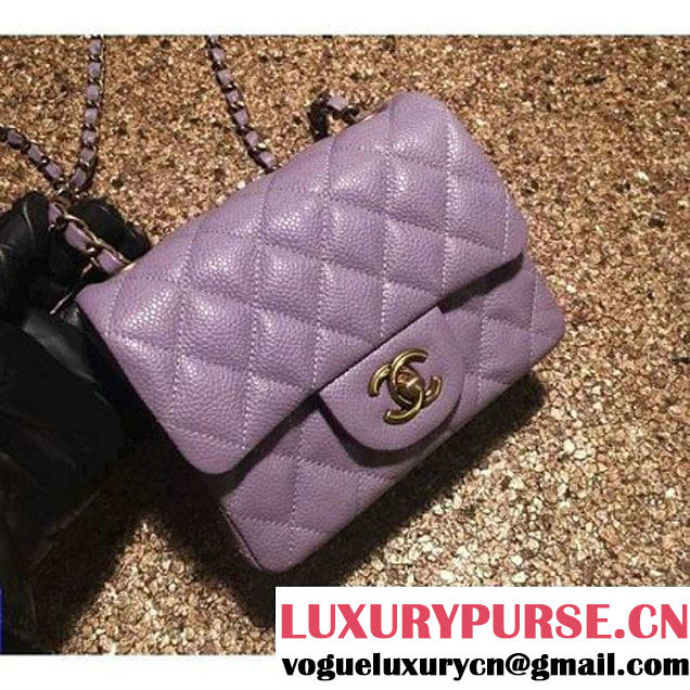 Chanel Caviar Calfskin Leather Mini Classic Flap Bag A1115 Lilac (Gold Hardware) (MC-121542 )