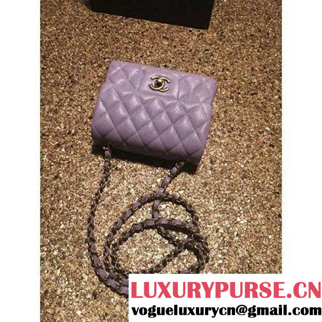 Chanel Caviar Calfskin Leather Mini Classic Flap Bag A1115 Lilac (Gold Hardware) (MC-121542 )