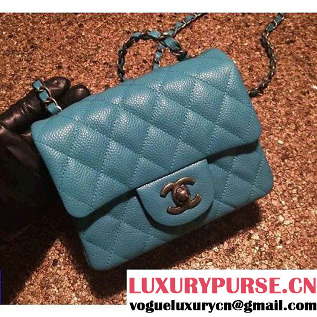 Chanel Caviar Calfskin Leather Mini Classic Flap Bag A1115 Cyan (Silver Hardware) (MC-121543 )