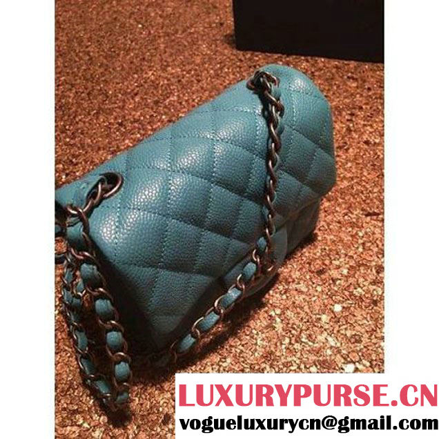Chanel Caviar Calfskin Leather Mini Classic Flap Bag A1115 Cyan (Silver Hardware) (MC-121543 )