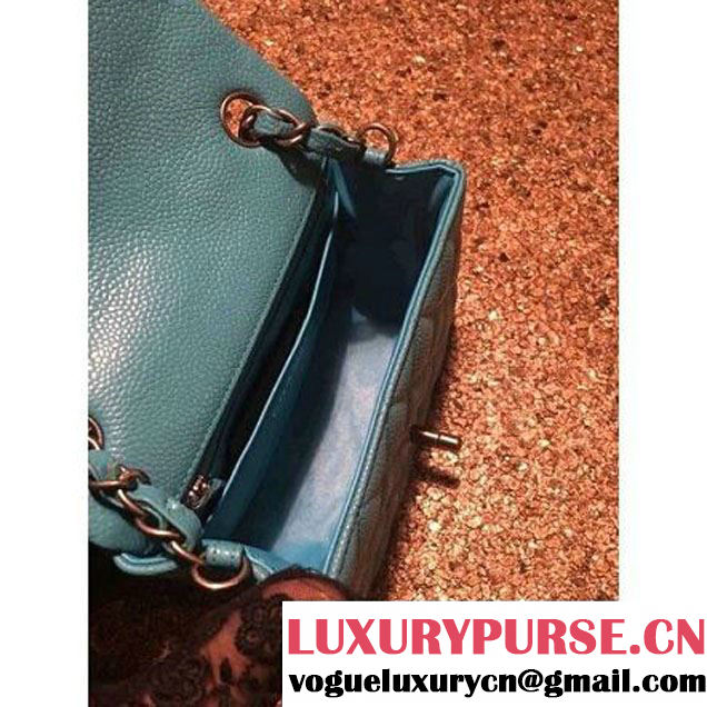 Chanel Caviar Calfskin Leather Mini Classic Flap Bag A1115 Cyan (Silver Hardware) (MC-121543 )