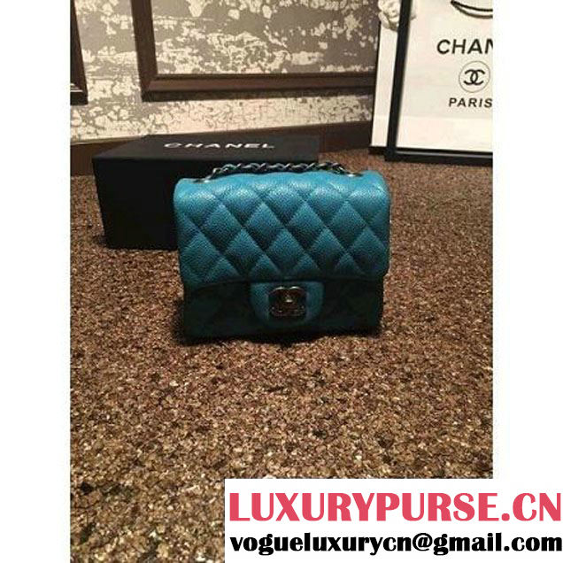 Chanel Caviar Calfskin Leather Mini Classic Flap Bag A1115 Cyan (Silver Hardware) (MC-121543 )