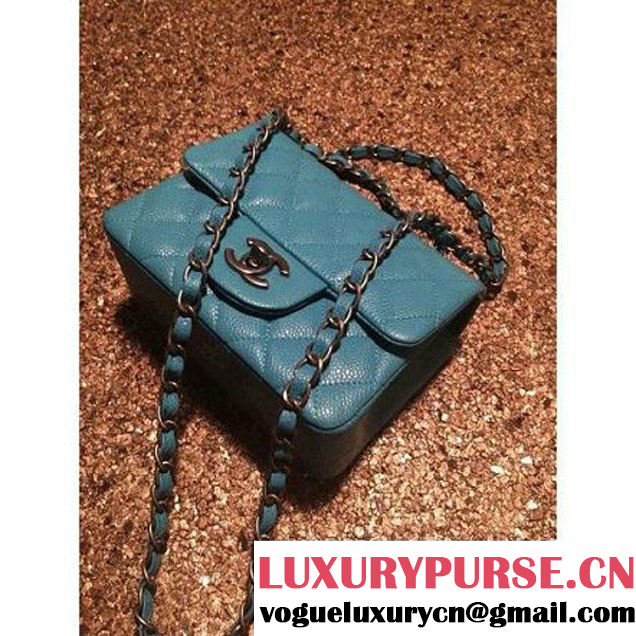 Chanel Caviar Calfskin Leather Mini Classic Flap Bag A1115 Cyan (Silver Hardware) (MC-121543 )