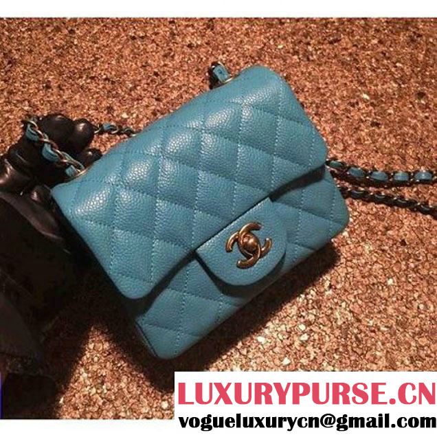 Chanel Caviar Calfskin Leather Mini Classic Flap Bag A1115 Cyan (Gold Hardware) (MC-121544 )