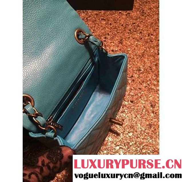 Chanel Caviar Calfskin Leather Mini Classic Flap Bag A1115 Cyan (Gold Hardware) (MC-121544 )