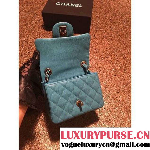 Chanel Caviar Calfskin Leather Mini Classic Flap Bag A1115 Cyan (Gold Hardware) (MC-121544 )