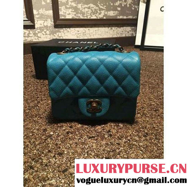Chanel Caviar Calfskin Leather Mini Classic Flap Bag A1115 Cyan (Gold Hardware) (MC-121544 )