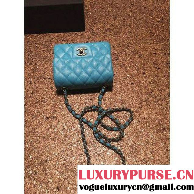 Chanel Caviar Calfskin Leather Mini Classic Flap Bag A1115 Cyan (Gold Hardware) (MC-121544 )