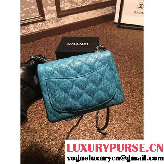 Chanel Caviar Calfskin Leather Mini Classic Flap Bag A1115 Cyan (Gold Hardware) (MC-121544 )