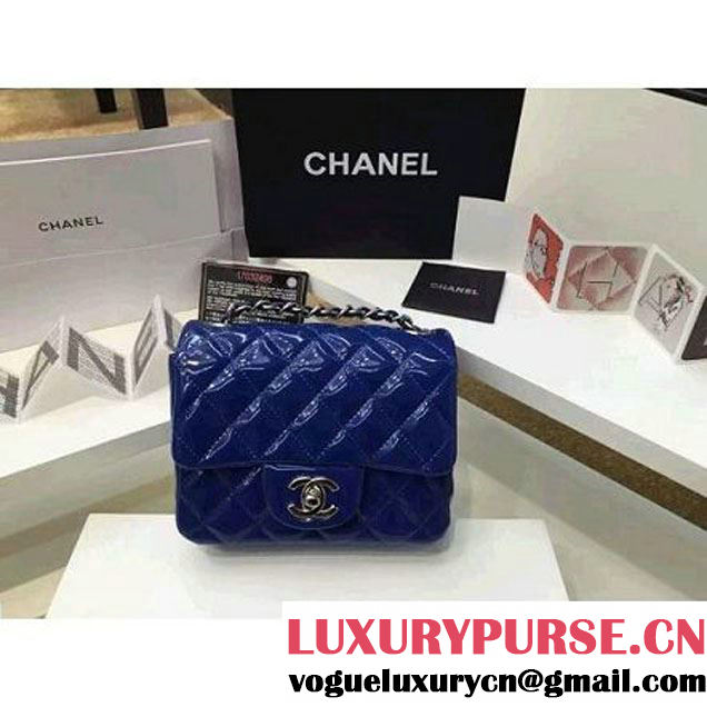 Chanel Patent Leather Mini Classic Flap Bag A1115 Royal Blue(Silver Hardware) (MC-121548 )