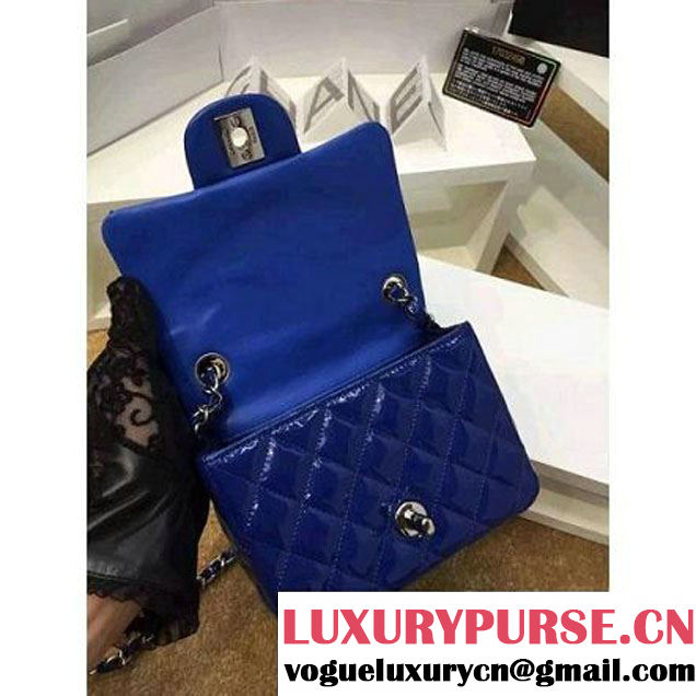 Chanel Patent Leather Mini Classic Flap Bag A1115 Royal Blue(Silver Hardware) (MC-121548 )
