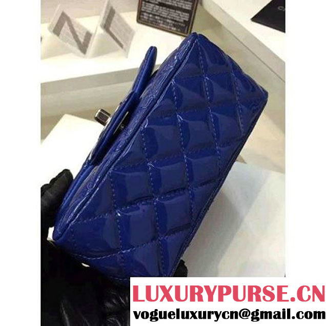 Chanel Patent Leather Mini Classic Flap Bag A1115 Royal Blue(Silver Hardware) (MC-121548 )