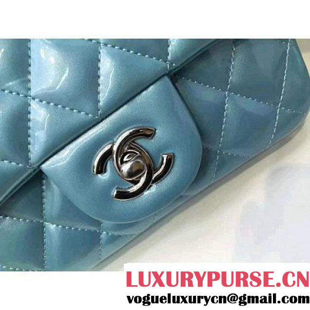 Chanel Patent Leather Mini Classic Flap Bag A1115 Cyan (Silver Hardware) (MC-121550 )