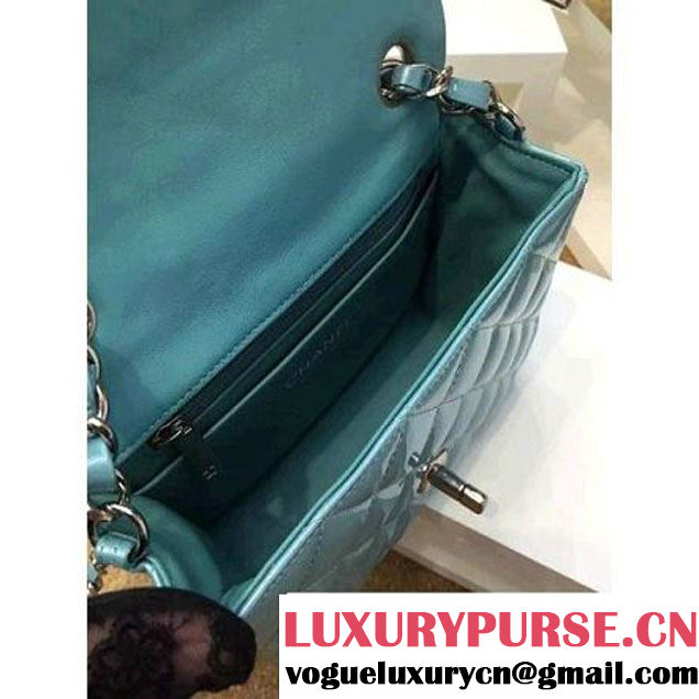 Chanel Patent Leather Mini Classic Flap Bag A1115 Cyan (Silver Hardware) (MC-121550 )