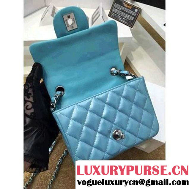 Chanel Patent Leather Mini Classic Flap Bag A1115 Cyan (Silver Hardware) (MC-121550 )