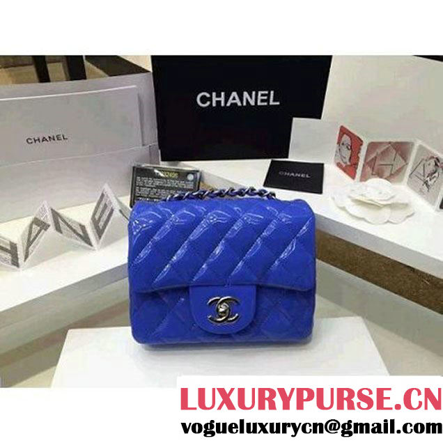 Chanel Patent Leather Mini Classic Flap Bag A1115 Bright Blue (Silver Hardware) (MC-121551 )