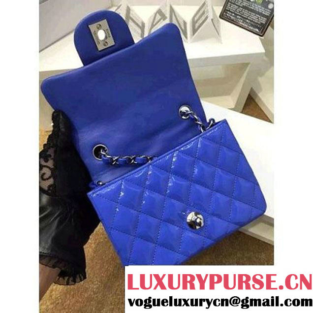 Chanel Patent Leather Mini Classic Flap Bag A1115 Bright Blue (Silver Hardware) (MC-121551 )