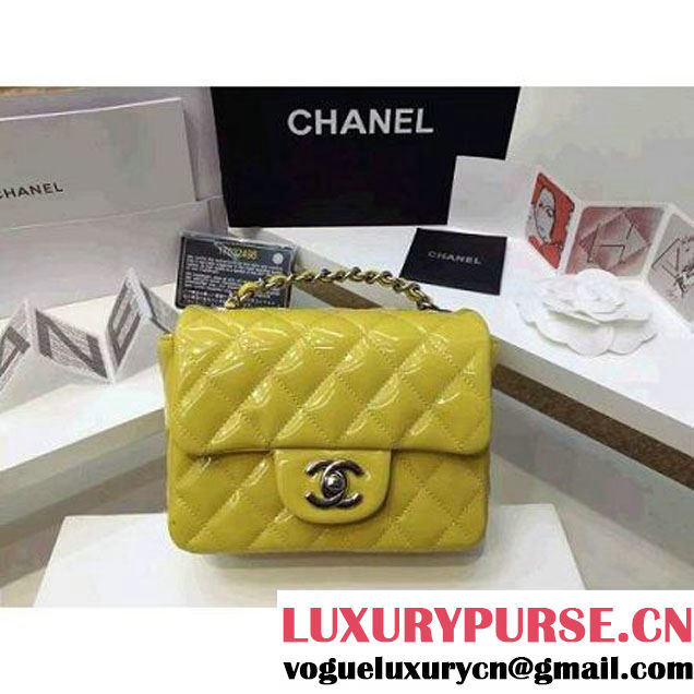 Chanel Patent Leather Mini Classic Flap Bag A1115 Yellow (Silver Hardware) (MC-121553 )