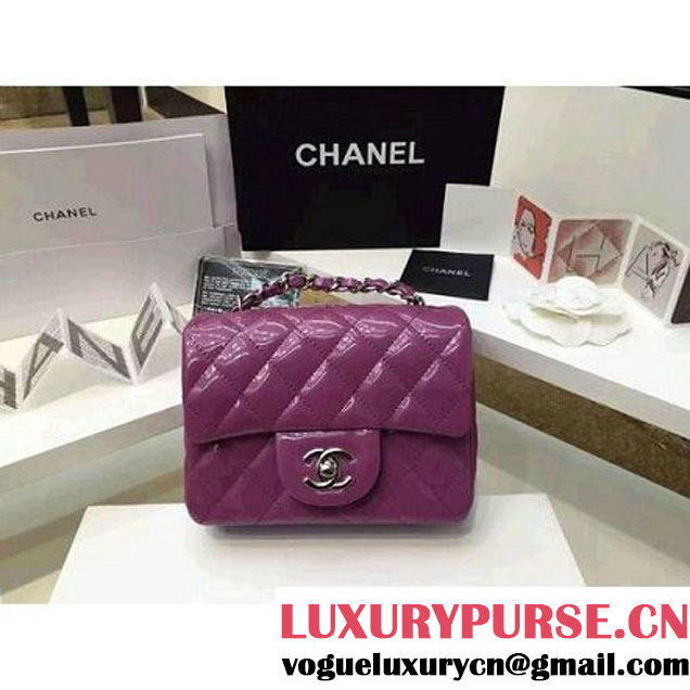 Chanel Patent Leather Mini Classic Flap Bag A1115 Purple (Silver Hardware) (MC-121555 )