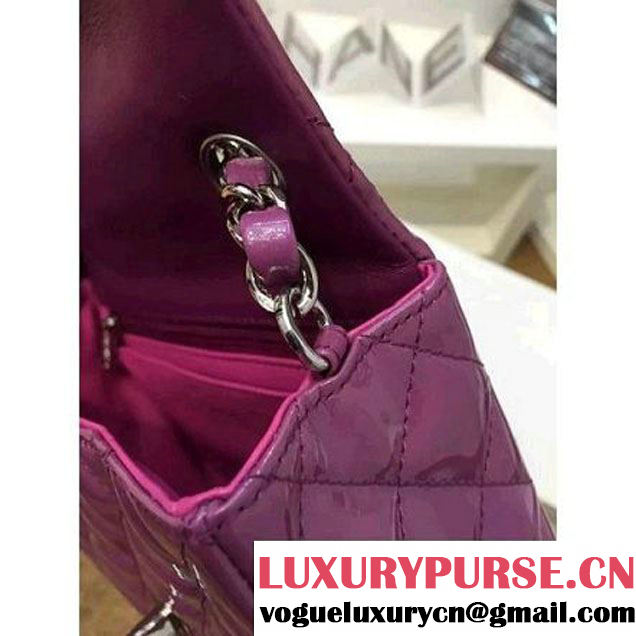 Chanel Patent Leather Mini Classic Flap Bag A1115 Purple (Silver Hardware) (MC-121555 )