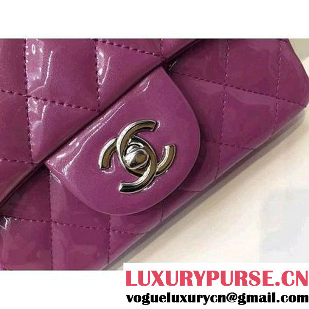 Chanel Patent Leather Mini Classic Flap Bag A1115 Purple (Silver Hardware) (MC-121555 )