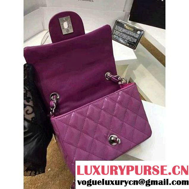 Chanel Patent Leather Mini Classic Flap Bag A1115 Purple (Silver Hardware) (MC-121555 )