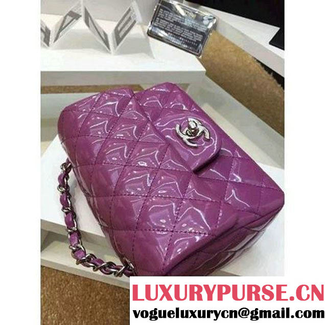 Chanel Patent Leather Mini Classic Flap Bag A1115 Purple (Silver Hardware) (MC-121555 )