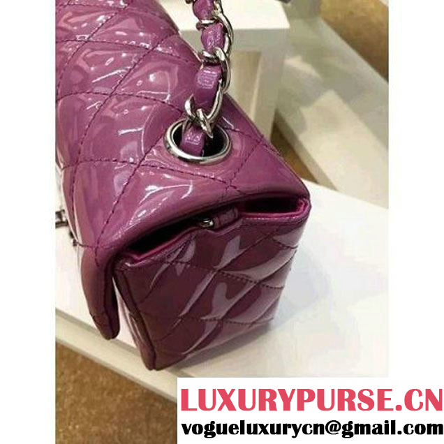 Chanel Patent Leather Mini Classic Flap Bag A1115 Purple (Silver Hardware) (MC-121555 )