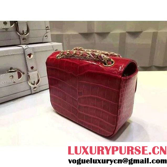 Chanel Crocodile Pattern Calfskin Mini Classic Flap Bag A1115 Red (Gold Hardware) (KN-121556 )