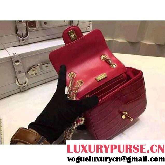 Chanel Crocodile Pattern Calfskin Mini Classic Flap Bag A1115 Red (Gold Hardware) (KN-121556 )