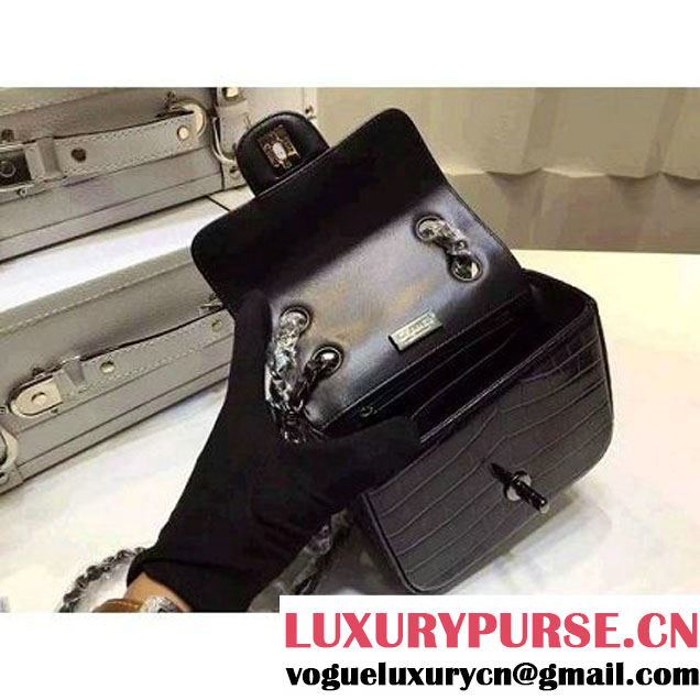 Chanel Crocodile Pattern Calfskin Mini Classic Flap Bag A1115 Black (Black Hardware) (KN-121557 )