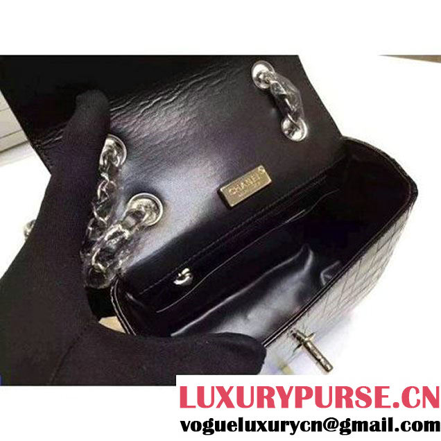 Chanel Crocodile Pattern Calfskin Mini Classic Flap Bag A1115 Black (Silver Hardware) (KN-121559 )