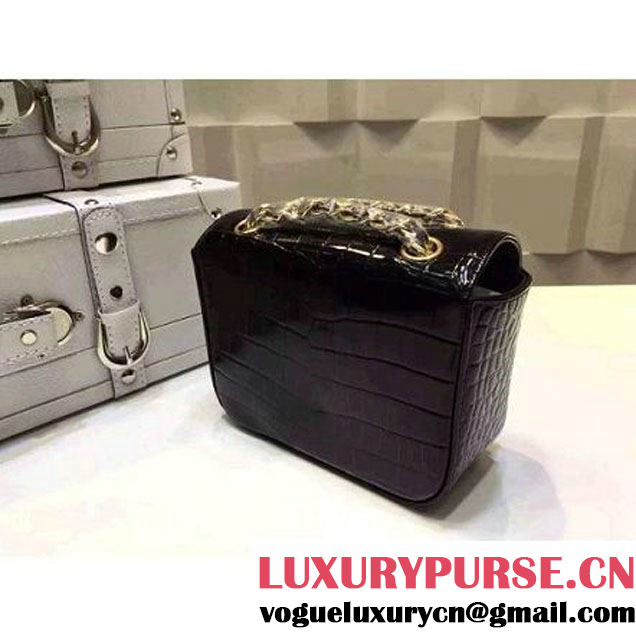Chanel Crocodile Pattern Calfskin Mini Classic Flap Bag A1115 Black (Gold Hardware) (KN-121560 )