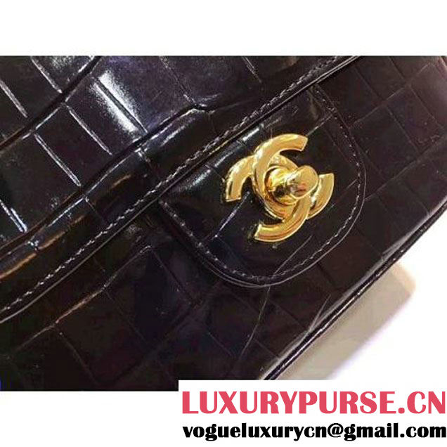 Chanel Crocodile Pattern Calfskin Mini Classic Flap Bag A1115 Black (Gold Hardware) (KN-121560 )