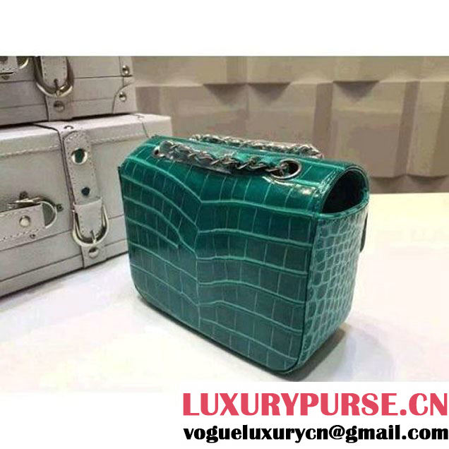 Chanel Crocodile Pattern Calfskin Mini Classic Flap Bag A1115 Green(Silver Hardware) (KN-121561 )