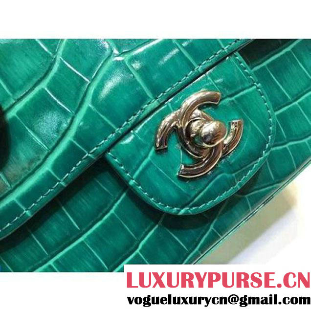 Chanel Crocodile Pattern Calfskin Mini Classic Flap Bag A1115 Green(Silver Hardware) (KN-121561 )