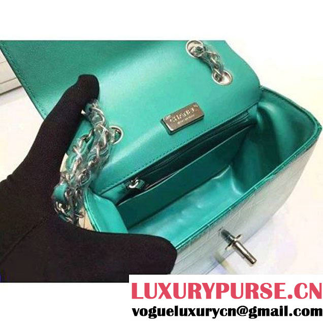 Chanel Crocodile Pattern Calfskin Mini Classic Flap Bag A1115 Green(Silver Hardware) (KN-121561 )