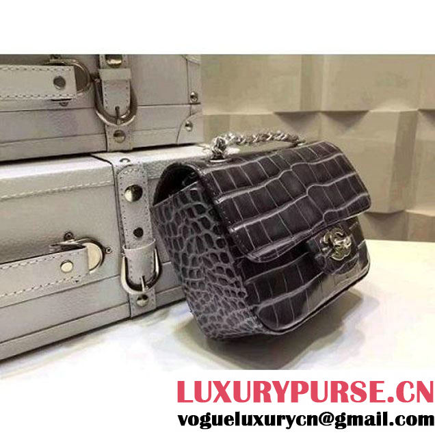 Chanel Crocodile Pattern Calfskin Mini Classic Flap Bag A1115 Grey(Silver Hardware) (KN-121562 )